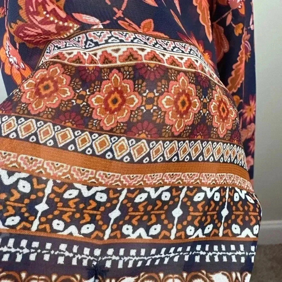 Band of Gypsies orange and blue open front flowy kimono size XS - Picture 8 of 9